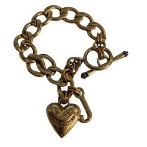 Juicy Couture Gold Tone Bracelet Retired Logo Heart And J Charms Toggle Clasp
